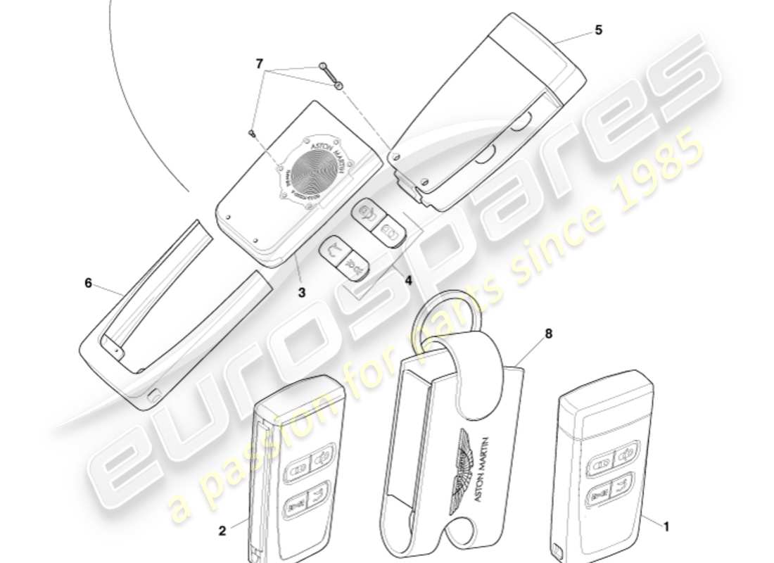 aston martin v8 vantage (2006) trasmettitore, rke, diagramma delle parti 09my