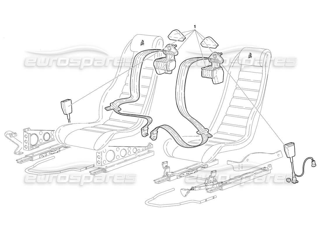 lamborghini diablo se30 (1995) diagramma delle parti dei sedili e delle cinture di sicurezza (valido per il canada - gennaio 1995).