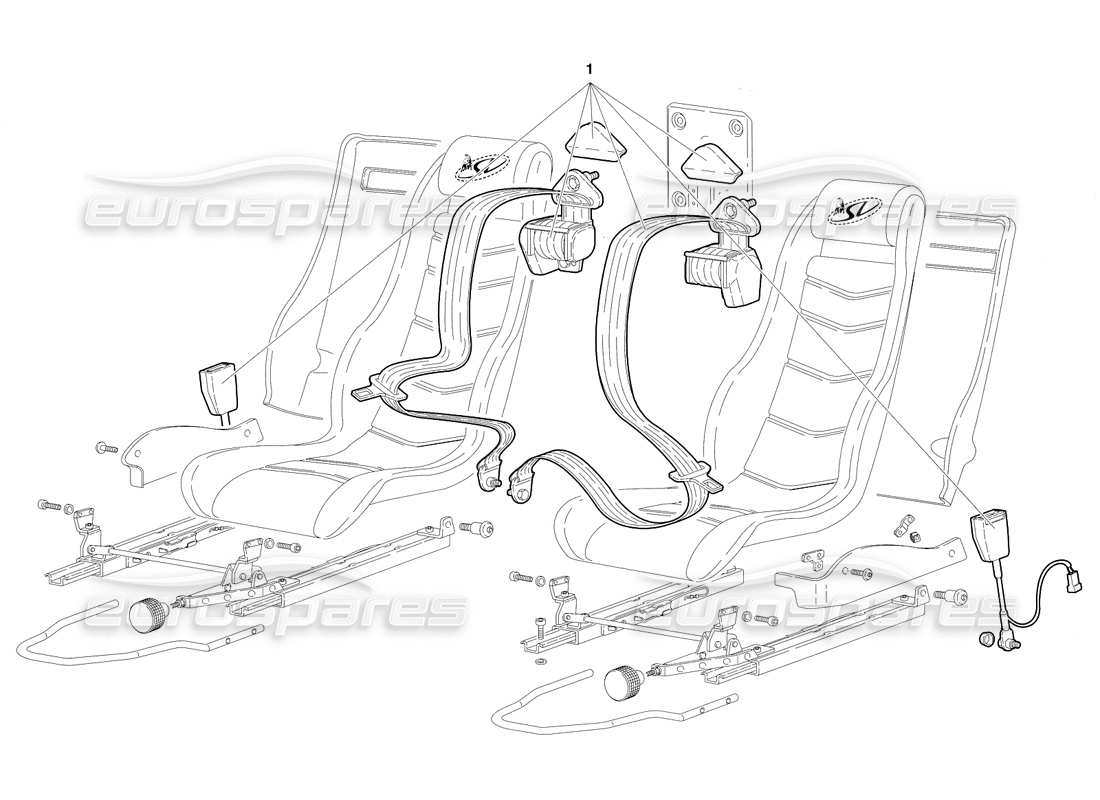 lamborghini diablo sv (1997) diagramma delle parti dei sedili e delle cinture di sicurezza (valido per il canada - marzo 1997).