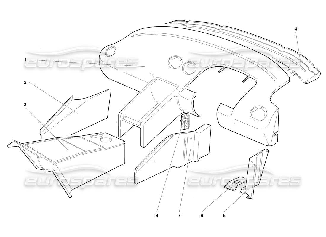 lamborghini diablo se30 (1995) diagramma delle parti del rivestimento dell'abitacolo (valido per versione rh d. - gennaio 1995).