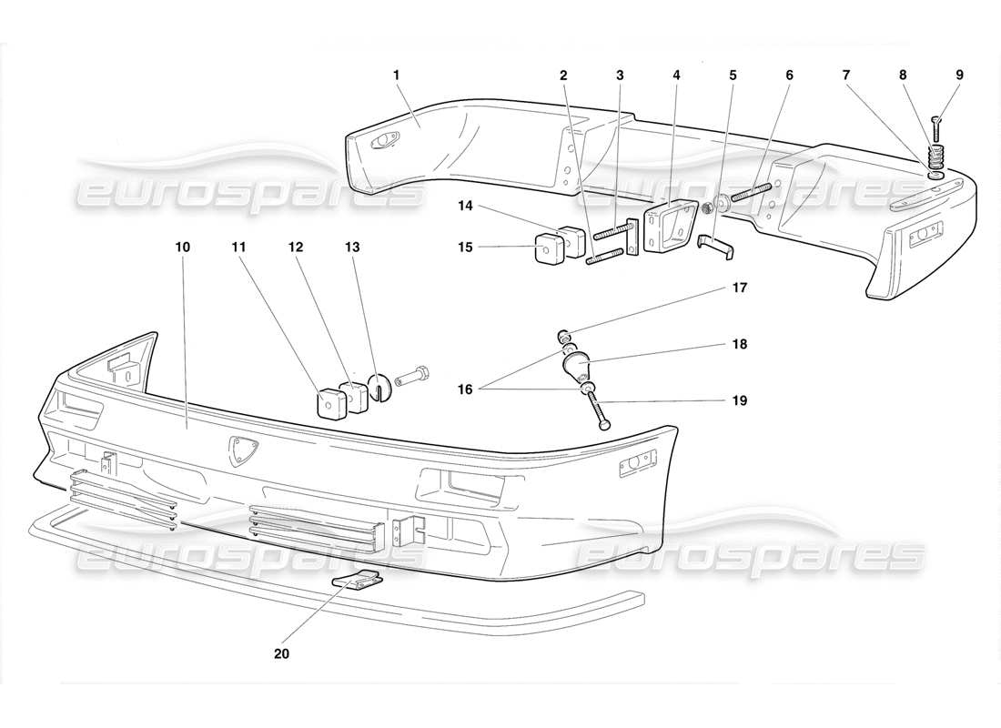 lamborghini diablo se30 (1995) diagramma delle parti paraurti (valido per il canada - gennaio 1995).