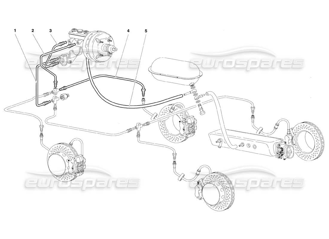 lamborghini diablo se30 (1995) schema delle parti dell'impianto frenante (valido per versione rh d. - gennaio 1995).