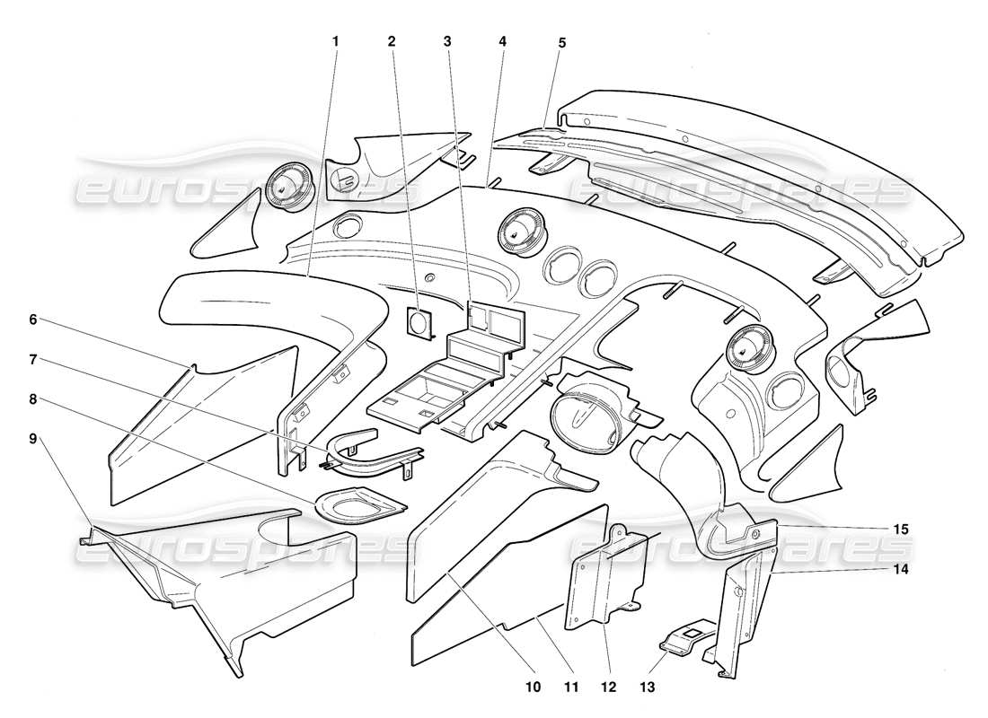 lamborghini diablo (1991) diagramma delle parti del rivestimento dell'abitacolo (valido per la versione gb - ottobre 1991).