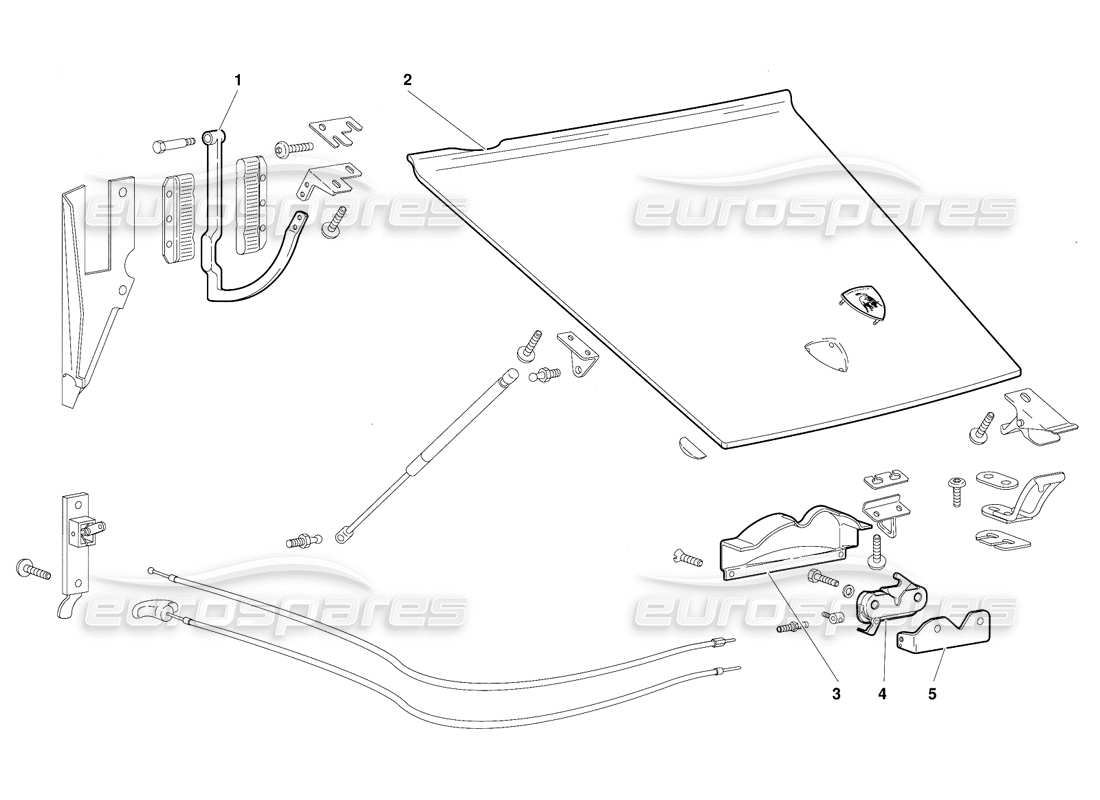 lamborghini diablo (1991) diagramma delle parti del cofano anteriore (valido per la versione gb - ottobre 1991).