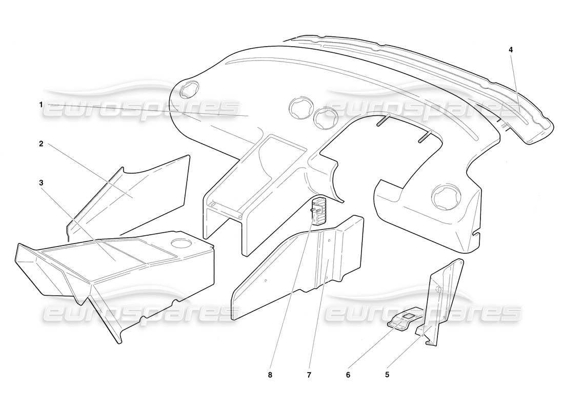 lamborghini diablo sv (1997) diagramma delle parti del rivestimento dell'abitacolo (valido per rh d. - marzo 1997).