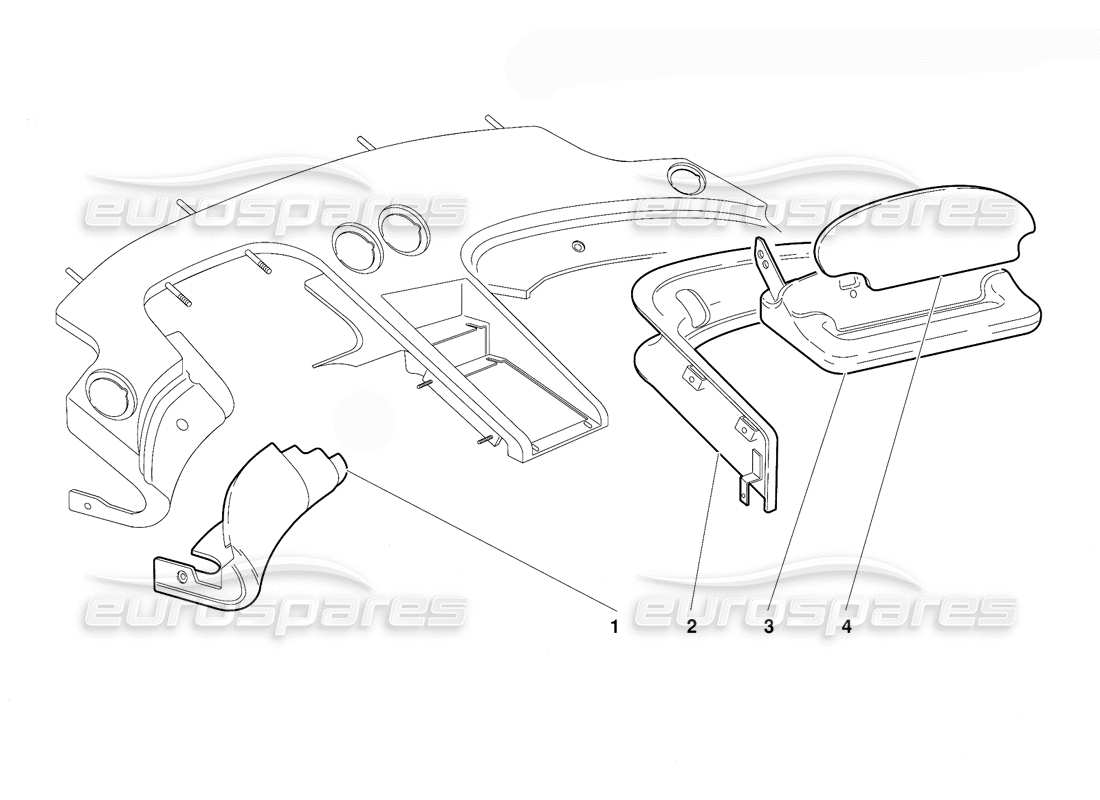 lamborghini diablo (1991) diagramma delle parti del rivestimento dell'abitacolo (valido per la versione usa - settembre 1991).