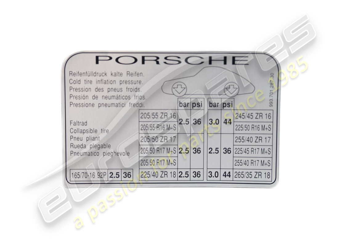 nuovo porsche pressione pneumatici - etichetta - - d - mj 1996>>. numero parte 99370128730 (1)