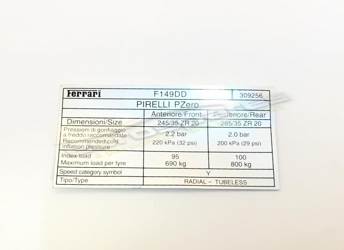 nuova ferrari etichetta pressione pneumatici, pirelli. numero parte 309256 (1)