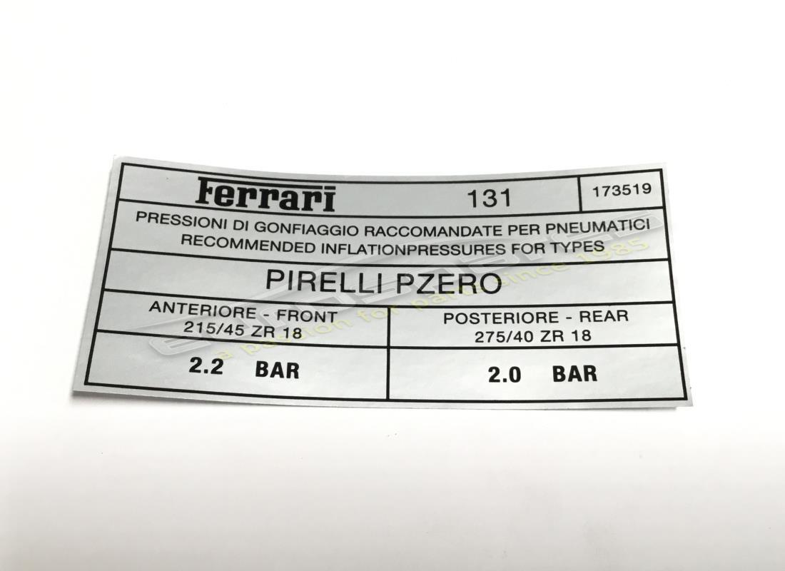 nuova ferrari piastra pressione pneumatici pirelli. numero parte 173519 (1)