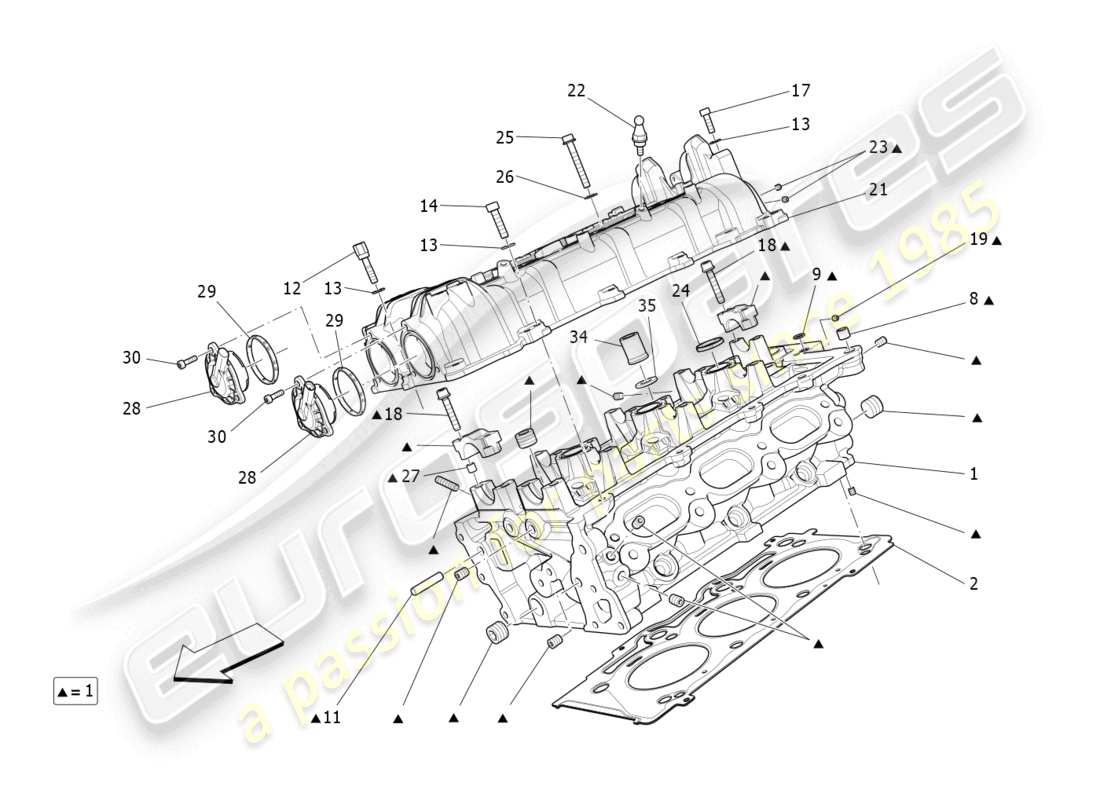 maserati levante (2017) schema delle parti della testata destra