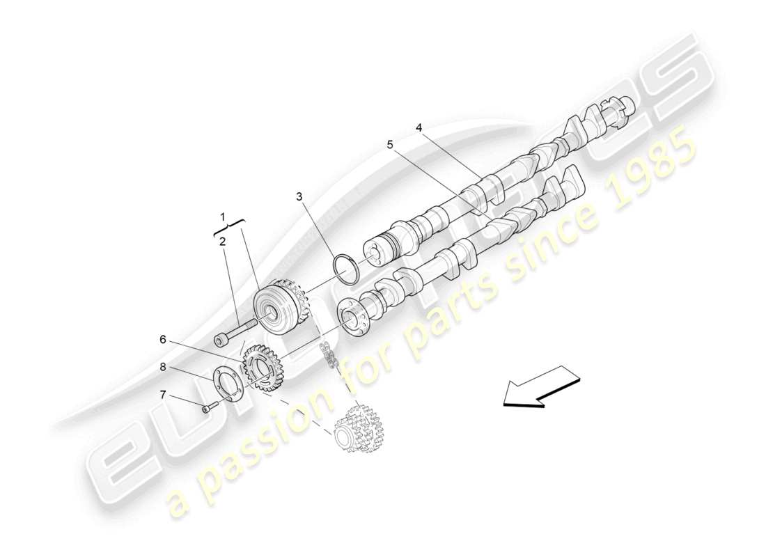 maserati granturismo mc stradale (2011) diagramma delle parti degli alberi a camme della testata destra