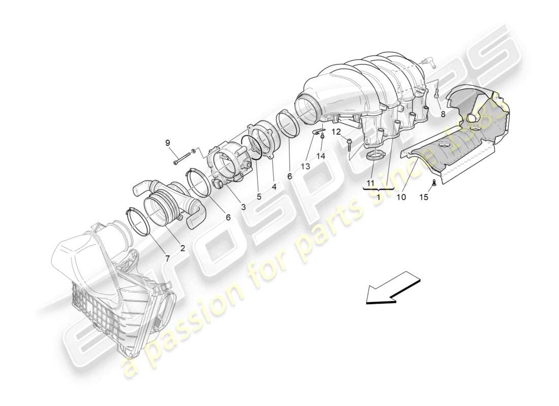 maserati granturismo mc stradale (2011) schema della parte del collettore di aspirazione e del corpo farfallato