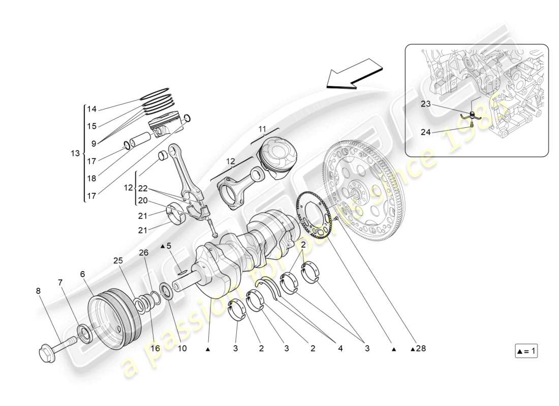 maserati levante (2017) diagramma delle parti del meccanismo a manovella