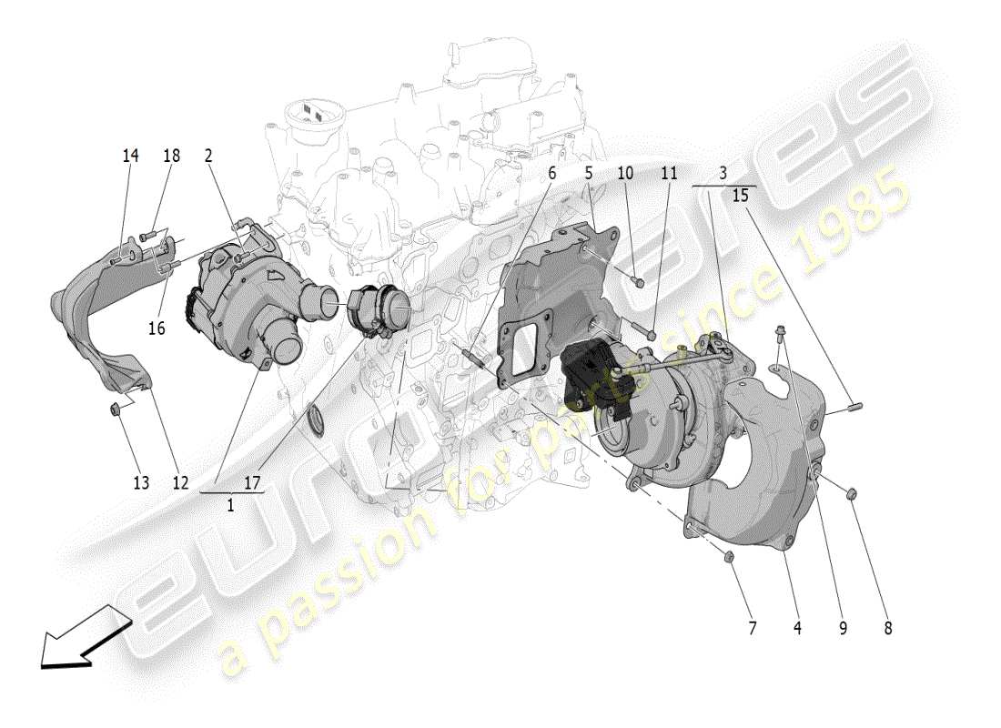 maserati grecale modena (2023) sistema turbocompressore: schema particolare dell'attrezzatura