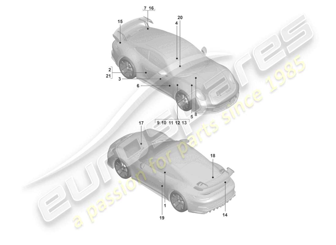 porsche 2023 (992-1 gt3/rs/st) segnali/avvisi schema delle parti