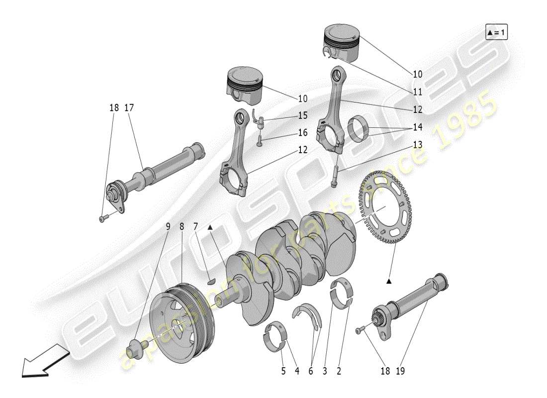 maserati grecale modena (2023) diagramma delle parti del meccanismo a manovella