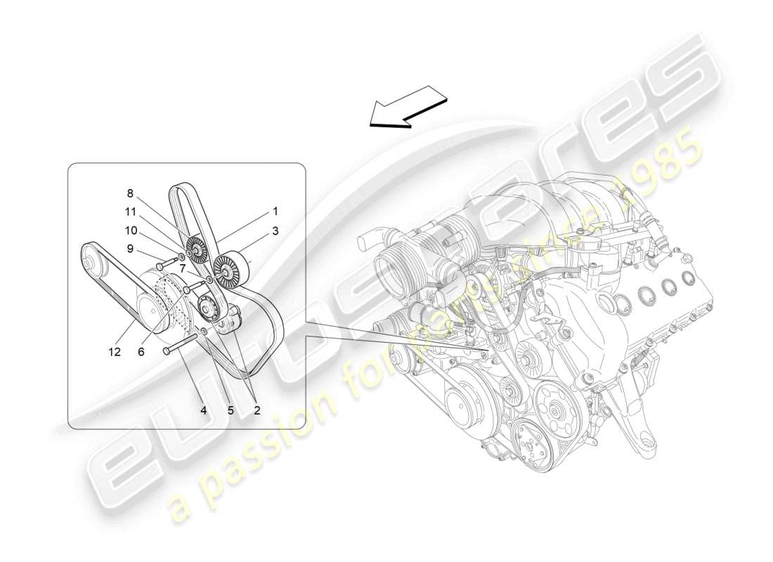 maserati granturismo mc stradale (2011) diagramma delle parti delle cinghie dei dispositivi ausiliari