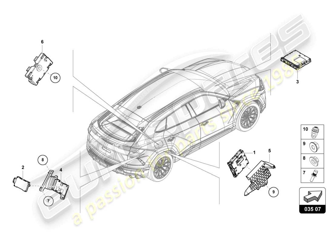 lamborghini urus (2019) diagramma delle parti del sintonizzatore tv