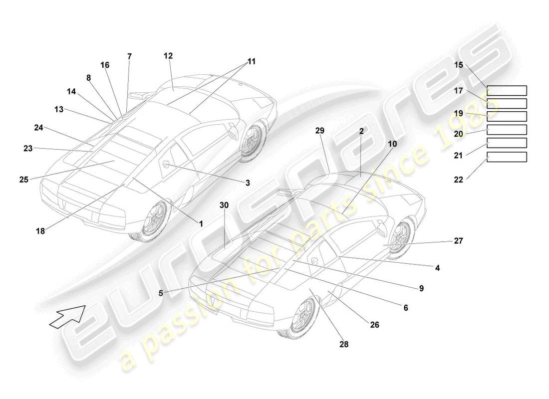 lamborghini lp640 coupe (2007) tipo targhe diagramma delle parti