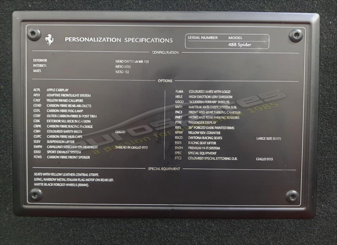 ferrari 488 spider (rhd) con 2,916 miles, in preparazione per lo smantellamento di #18