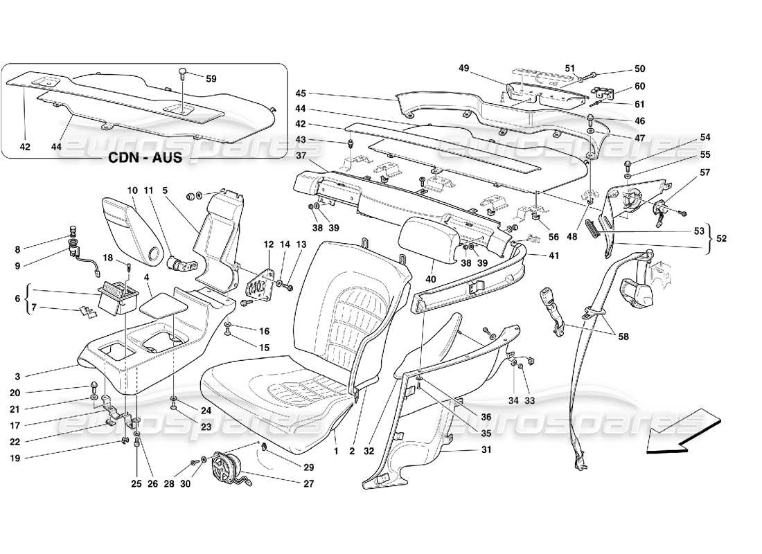 ferrari 456 m gt/m gta schema delle parti dei sedili posteriori e delle cinture