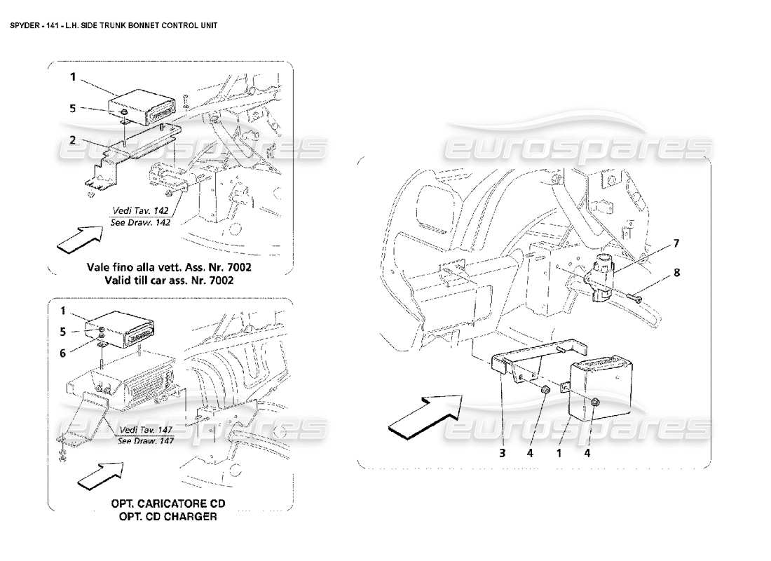 maserati 4200 spyder (2002) schema delle parti dell'unità di controllo del cofano del bagagliaio lato sinistro