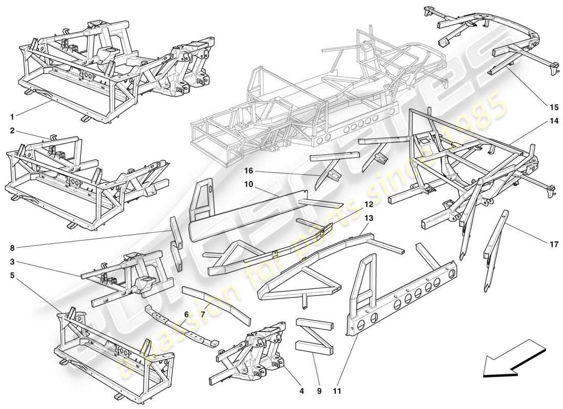 ferrari 456 m gt/m gta diagramma delle parti del telaio e delle strutture