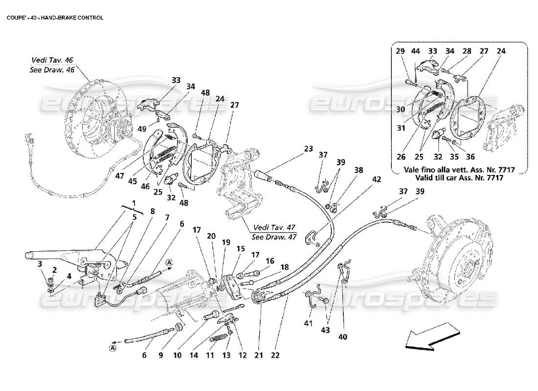maserati 4200 coupe (2002) diagramma delle parti del controllo del freno a mano