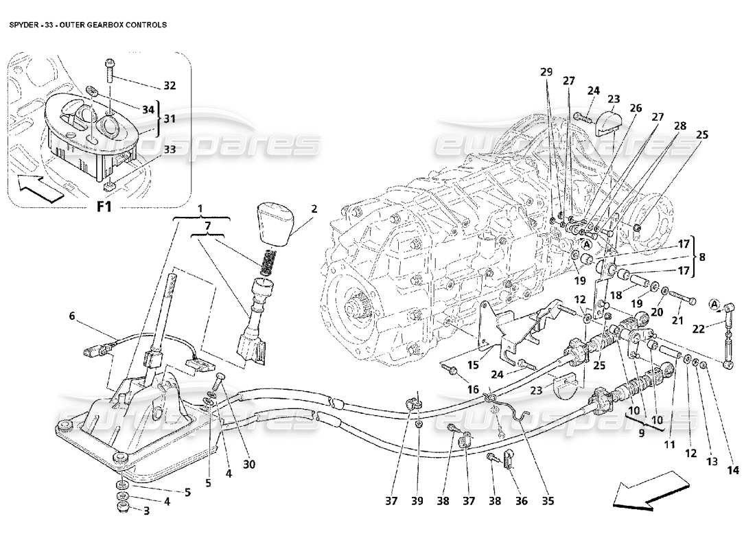 maserati 4200 spyder (2002) diagramma delle parti dei controlli del cambio esterno