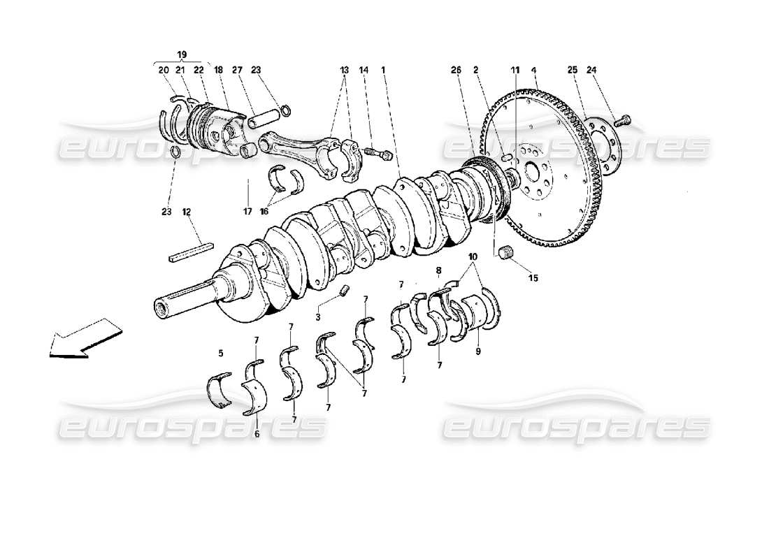 ferrari 512 m albero motore - bielle e pistoni diagramma delle parti