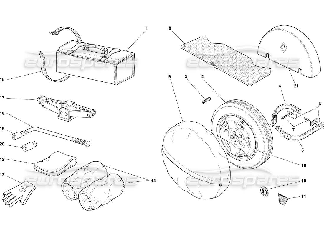 ferrari 550 maranello ruota di scorta e accessori schema delle parti