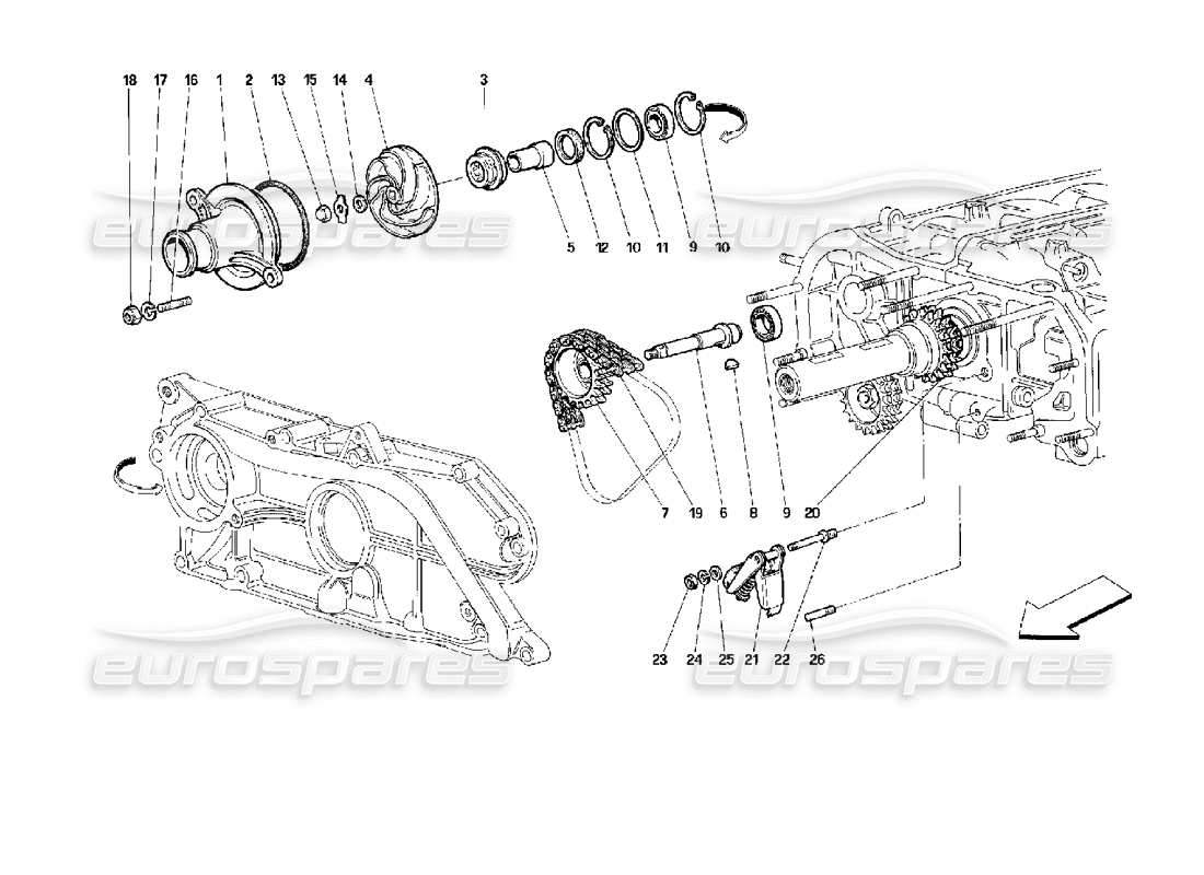 ferrari 512 m pompa dell'acqua diagramma delle parti