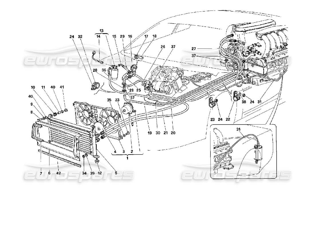 ferrari 512 m diagramma delle parti del sistema di climatizzazione