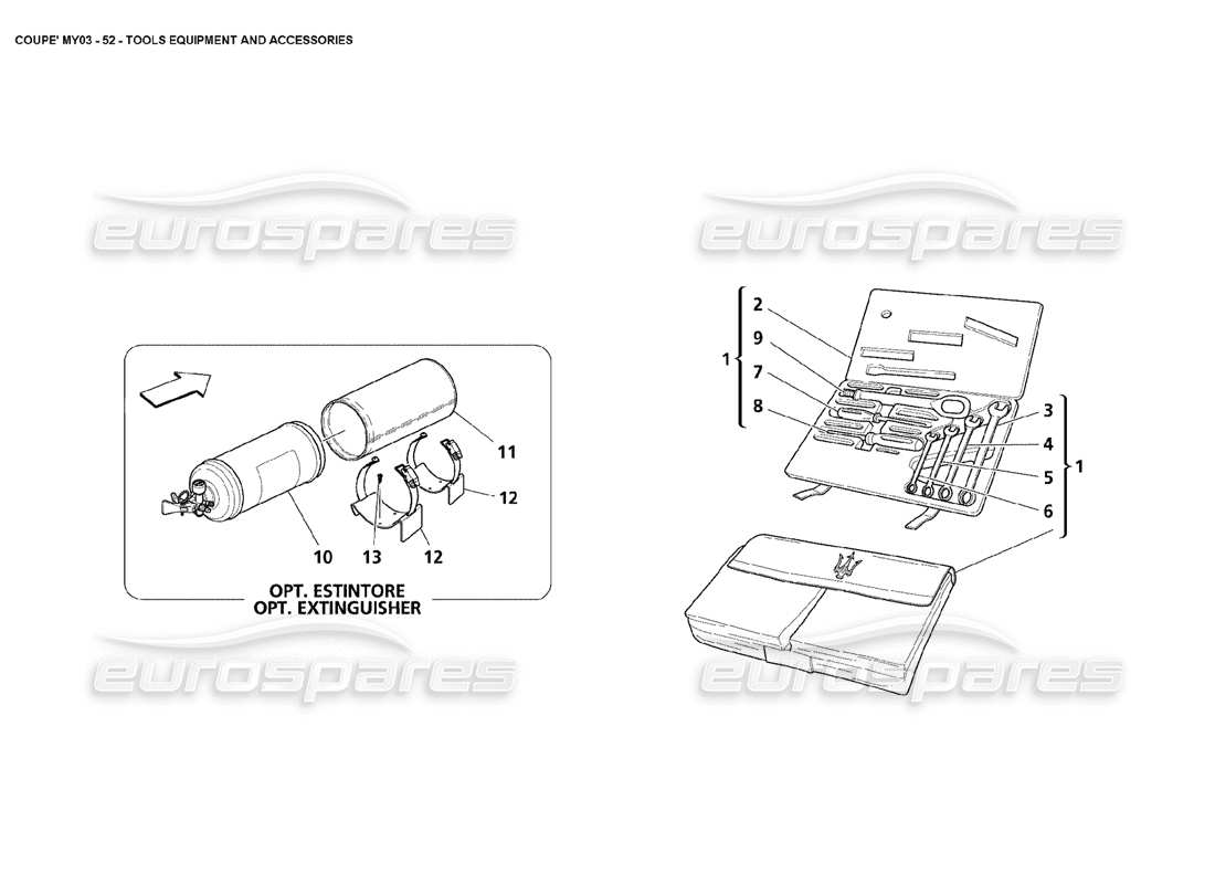 maserati 4200 coupe (2003) diagramma delle parti di attrezzature e accessori degli strumenti