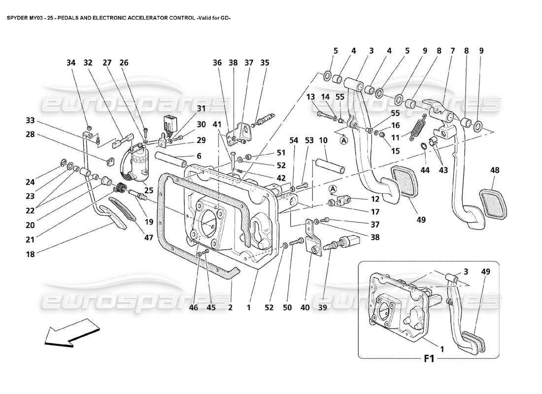 maserati 4200 spyder (2003) pedali e controllo elettronico dell'acceleratore - valido per il diagramma delle parti gd