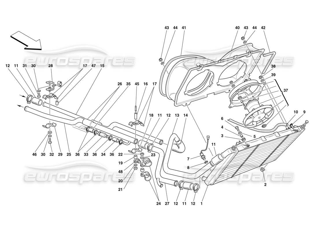 ferrari f50 raffreddamento: radiatore e tubi diagramma delle parti