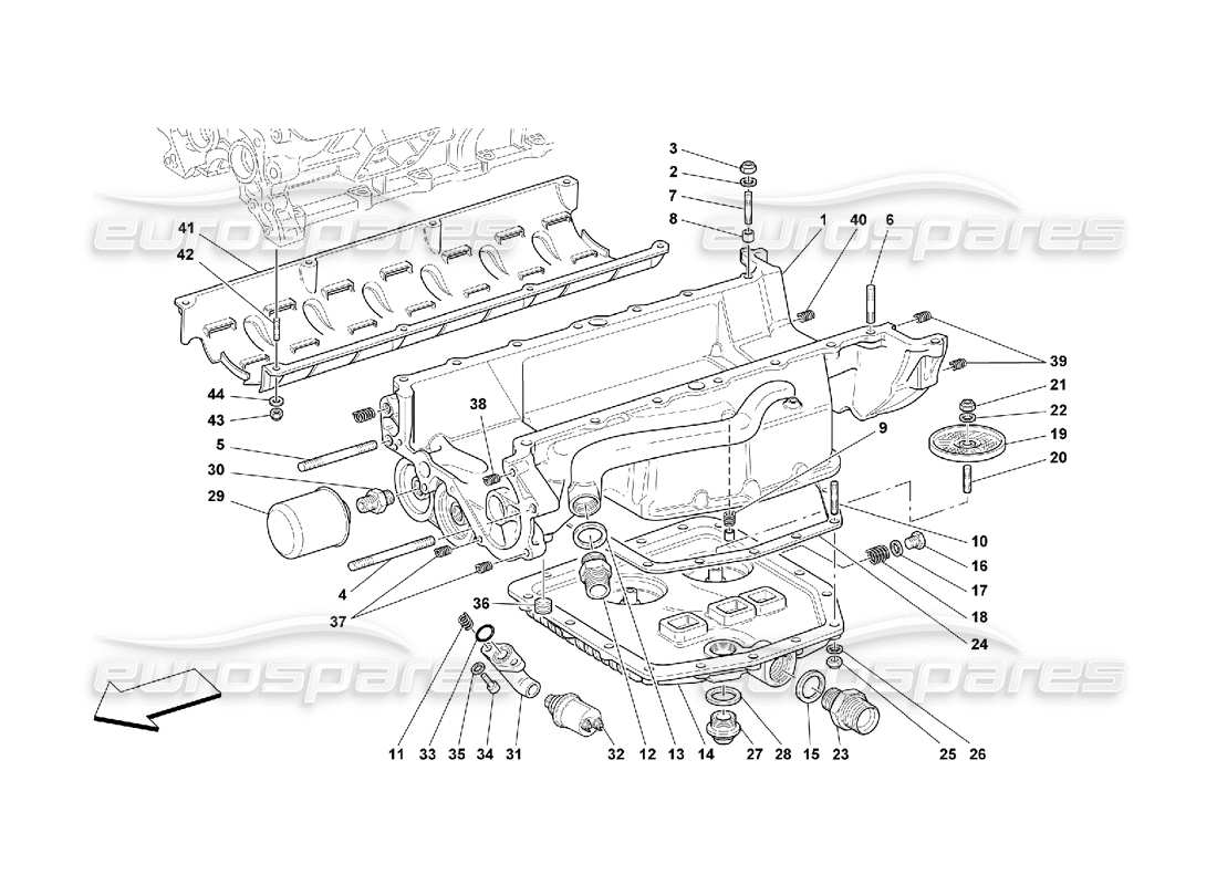 ferrari 550 maranello lubrificazione: diagramma delle parti delle coppe dell'olio e dei filtri