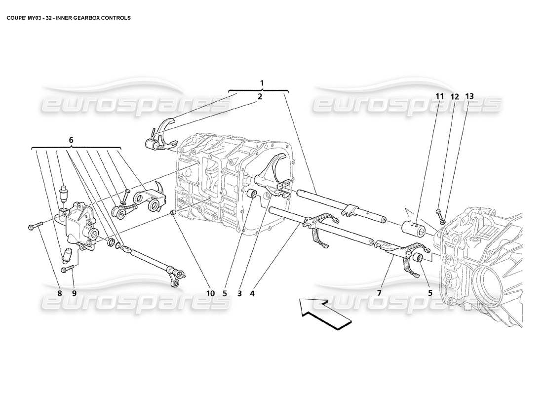 maserati 4200 coupe (2003) comandi interni del cambio diagramma delle parti