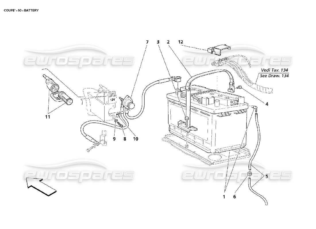 maserati 4200 coupe (2002) diagramma delle parti della batteria