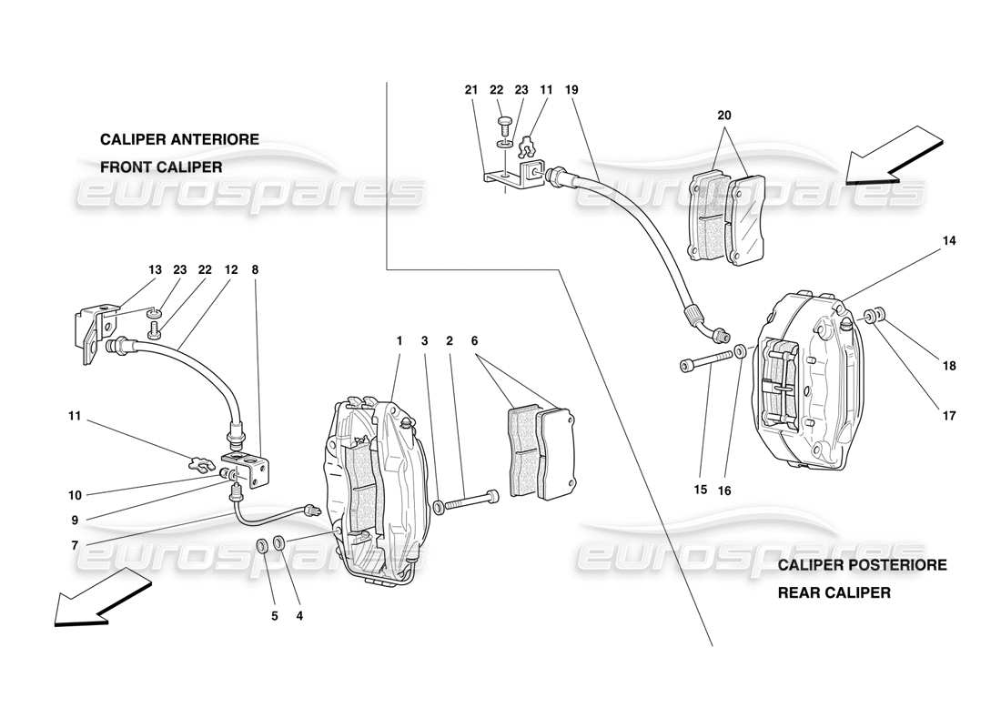 ferrari f50 diagramma delle parti delle pinze dei freni anteriori e posteriori