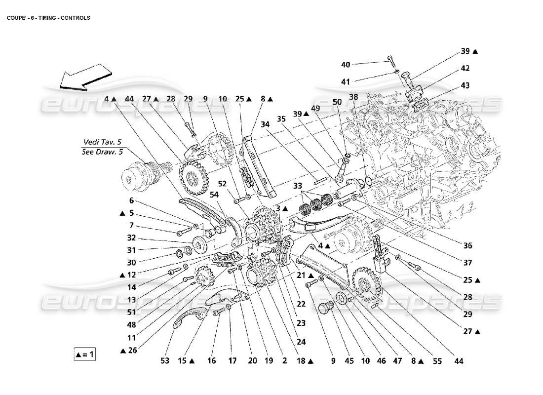 maserati 4200 coupe (2002) tempistica: diagramma delle parti dei controlli