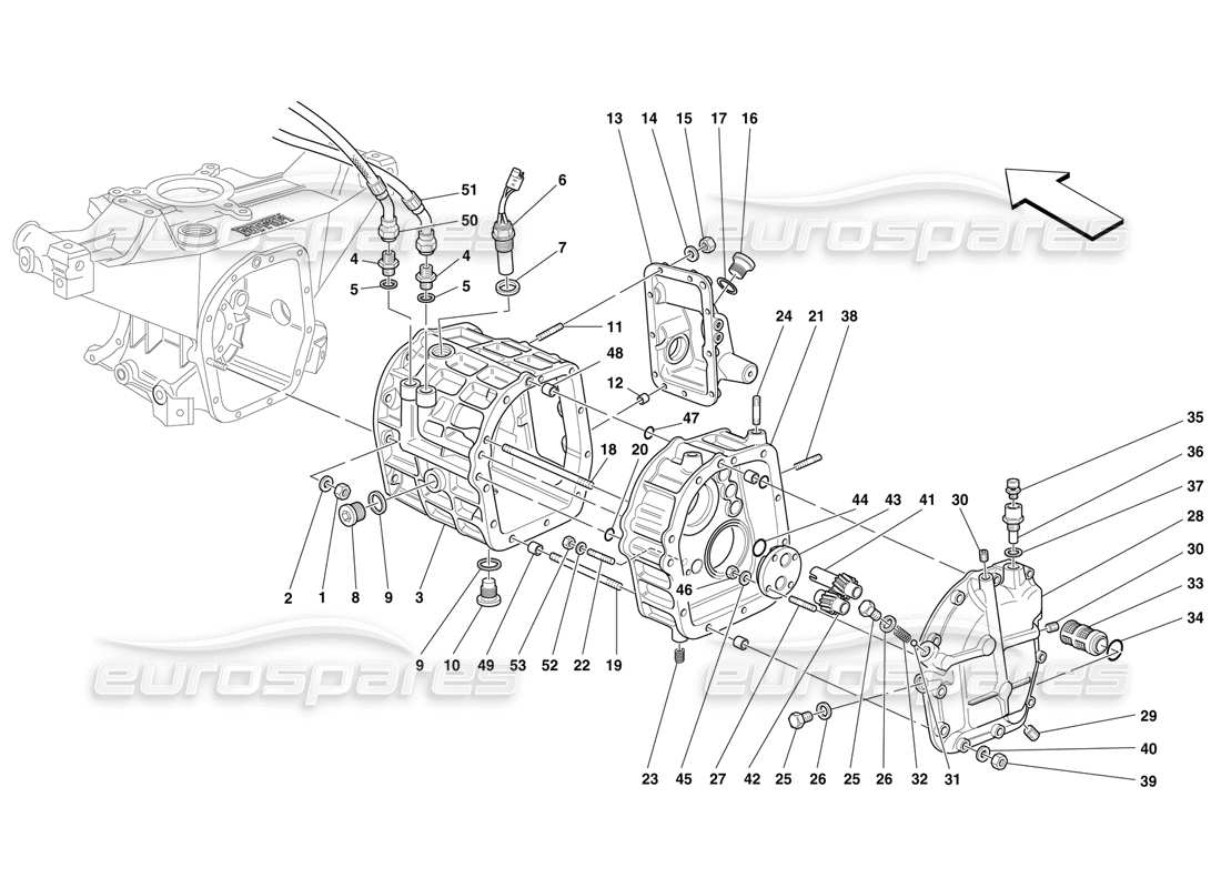 ferrari f50 parte posteriore della scatola del cambio: coperchi e diagramma delle parti di lubrificazione