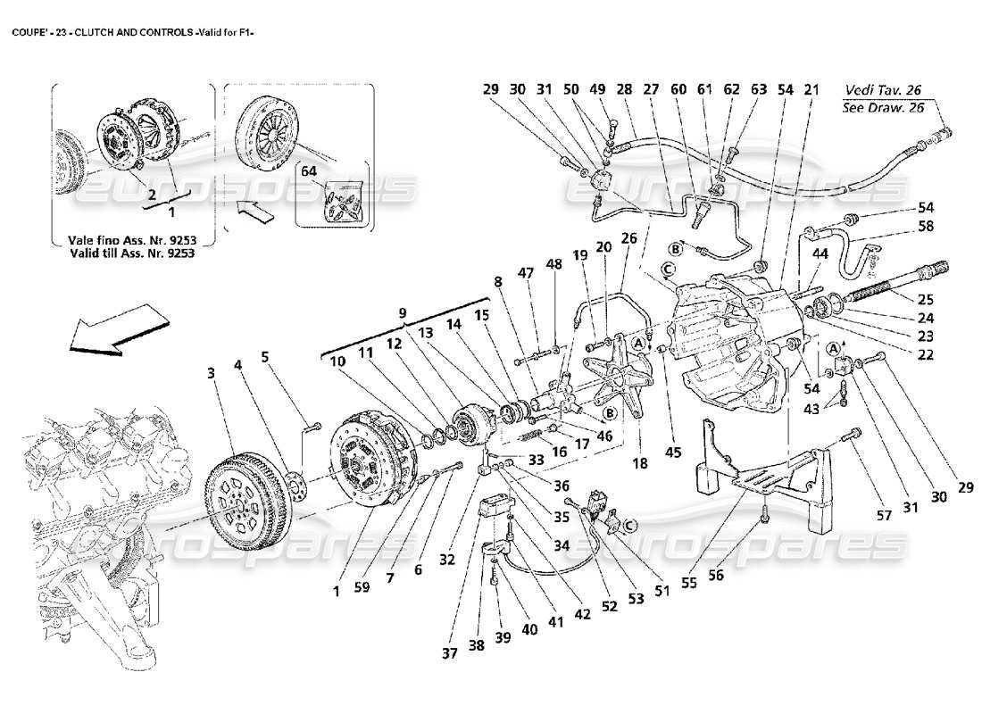 maserati 4200 coupe (2002) frizione e controlli - valido per f1 diagramma delle parti
