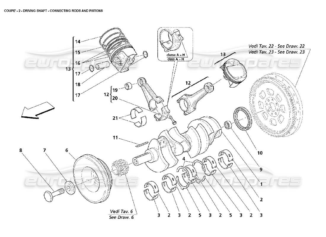 maserati 4200 coupe (2002) schema delle parti di bielle e pistoni dell'albero motore