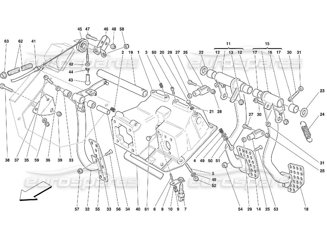 ferrari 550 maranello diagramma delle parti del controllo dei pedali e dell'acceleratore