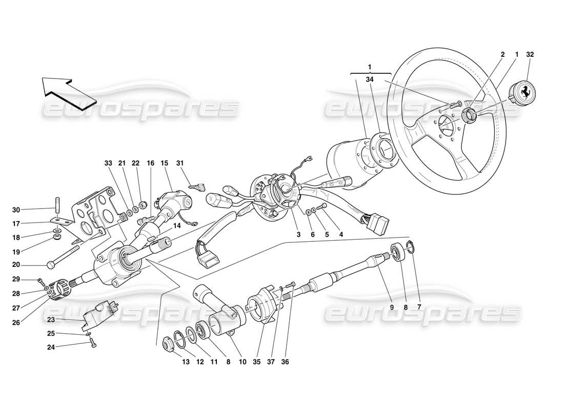 ferrari f50 diagramma delle parti del piantone dello sterzo