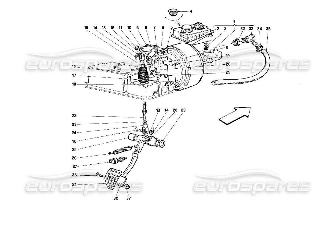 ferrari 512 m impianto freno idraulico -vale per gd- diagramma delle parti