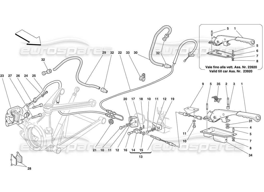 ferrari f50 comando e pinza del freno a mano diagramma delle parti