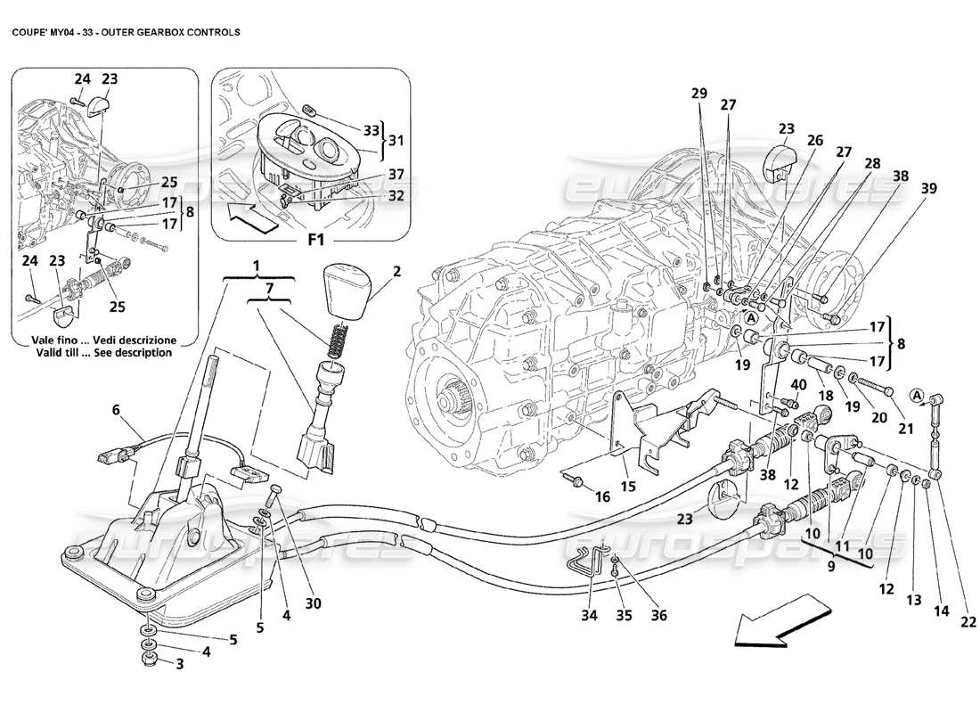 maserati 4200 coupe (2004) comandi del cambio esterno diagramma delle parti