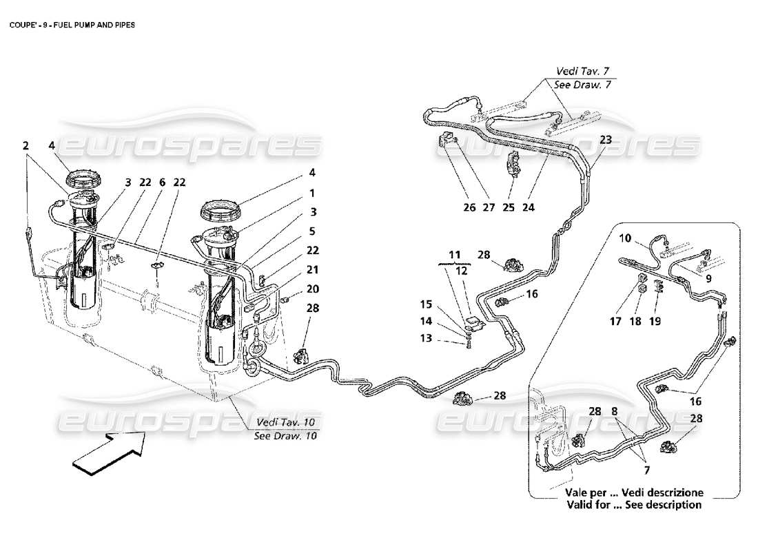 maserati 4200 coupe (2002) diagramma delle parti della pompa del carburante e dei tubi